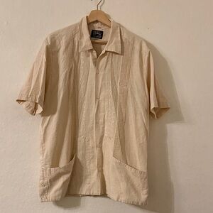 Guayaberas Alonzo Linen Short Sleeve Button Up Shirt in Cream Sz 44